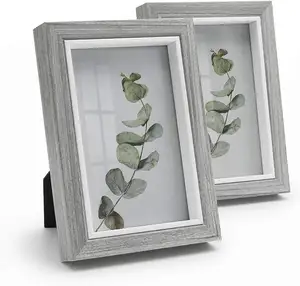 Zhonghuan Brand 4x6 Picture Frame Gray Wooden Photo Frames Ready to Hang and Stand for Table Desk, Set of 2 Unique Gifts