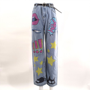 Pantaloni lunghi da donna pantaloni in Denim strappati Jeans larghi da donna - Product Image 3