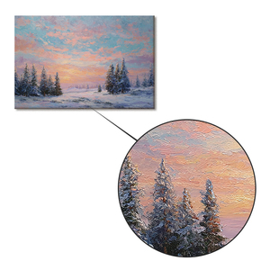 <span class=keywords><strong>Pintura</strong></span> al Óleo Hecha a Mano con Impasto, <span class=keywords><strong>Paisaje</strong></span> Invernal Rosa y Azul, Textura 3D, Atardecer con Nieve, Arte <span class=keywords><strong>de</strong></span> Pared en Lienzo para Hotel - Product Image 5