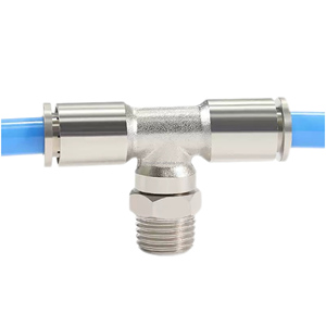 Té pneumatique en forme de T en laiton métallique <span class=keywords><strong>PB</strong></span> Joint à filetage moyen Raccords de tuyau d'air rapide plaqués nickel à une touche Connecteur de tube enfichable - Product Image 3