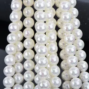 Perles blanches en verre de forme ronde, pierres naturelles de 3mm à 16mm, pour la fabrication de bijoux