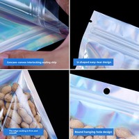 Emballage personnalisé transparent refermable, sac holographique imprimé, sac en mylar, emballage plastique