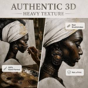 Pintura al Óleo de Retrato de Mujer de Inspiración Africana con Turbante Blanco y Joyería Étnica, Arte de Pared <span class=keywords><strong>para</strong></span> Decoración Moderna del Hogar - Product Image 6