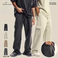 Pantalon cargo délavé à jambe large, taille élastique, style utilitaire, streetwear vintage, 350G, décontracté et épais