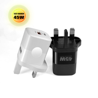 Cargador Superrápido de 35W 45W PD2.0 QC3.0, Adaptador de Pared USB A+C MINI GaN de Carga Rápida para Teléfono Móvil, Enchufe de 3 Pines para Reino Unido