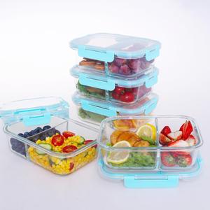 2018 nuevos productos microondas vidrio borosilicato lonchera 2 vidrio compartimiento meal prep contenedores - Product Image 2
