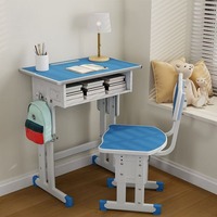 Ensemble bureau et chaise réglables pour étudiants, structure métallique ergonomique avec rangement et crochet pour sac, idéal pour l'école, les études à domicile et les centres de formation