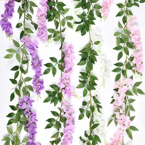 Wisteria ดอกไม้ปลอมสำหรับแขวน,ต้นวิสทีเลียเถาวัลย์ดอกไม้ทำจากผ้าไหมสำหรับตกแต่งเพดานงานแต่งงาน