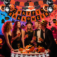 Kit de Décoration pour Fête d'Halloween : Guirlande en Papier Crâne et Citrouille, Bannière Spirale, Ballons en Latex pour Décoration Murale de Fête