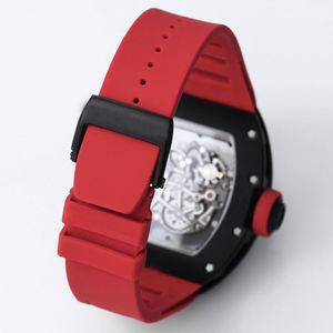 2026 New Wine <b>Red</b> Ceramic Tonneau Unisex Men Watch – Luxury Skeleton Tourbillon, Rubber Strap, Business Waterproof Automatic - Product Image 6