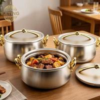 Ensemble de 3 chauffe-plats isothermes en argent brossé 2L 2,5L 3L avec poignées dorées pour buffet, traiteur, mariage et Iftar du Ramadan