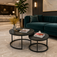 Table basse gigogne moderne noire avec structure en acier pour salon, usage domestique, table d'appoint d'appartement