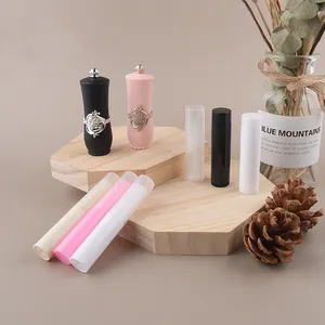 Cosmetic tubes eco empty Luxury round plastic 4ml 5ml lip balm container pink white rice white black lipstick tube