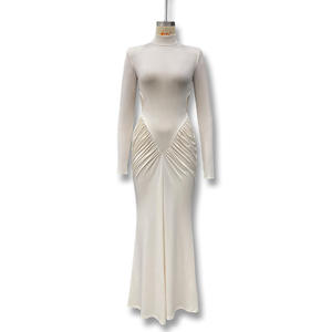 GX-2026 Nuovo Abito da Donna - <span class=keywords><strong>Vestito</strong></span> Lungo Elegante Monocolore a <span class=keywords><strong>Maniche</strong></span> <span class=keywords><strong>Lunghe</strong></span> con Collo Alto e <span class=keywords><strong>Schiena</strong></span> <span class=keywords><strong>Scoperta</strong></span> - Product Image 4