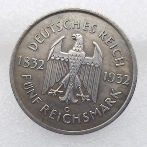 Réplica de Moneda Alemana de la República de Weimar, 5 Marcas, 1932, Berlín, Goethe, Moneda Retomada - Product Image 3