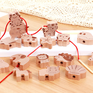 Nouveaux jouets éducatifs en bois pour enfants : grands blocs d'animaux 3D en hêtre, perles à enfiler, jeux de cordes pour enfants - Product Image 5