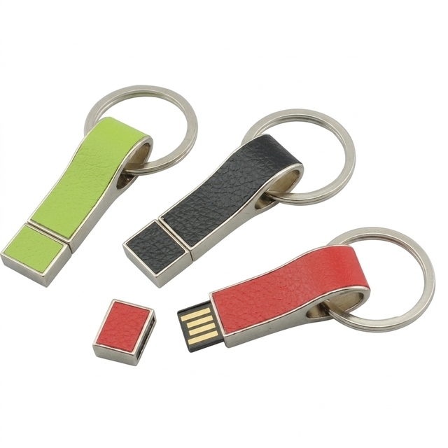 Key Ring Leather USB Flash Drive Custom Logo Business Corporate Gift Pendrive Wholesale 32GB 64GB 128GB for Promotion