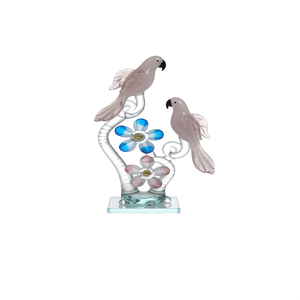 Décoration florale artisanale en verre en forme de perroquet, oiseaux rouges à tige torsadée avec fleurs bleues et roses, pièce décorative de table pour la maison - Product Image 4