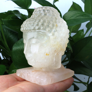 Statues de Bouddha en cristal artisanal, sculptées en pierre naturelle, quartz rose, statue de tête de Bouddha en cristal de guérison, figurine - Product Image 2