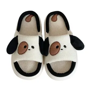 Chinelo de linho fofo animal feminino de alta qualidade com espuma de memória, chinelos macios e quentes para uso doméstico, para ambientes internos e externos