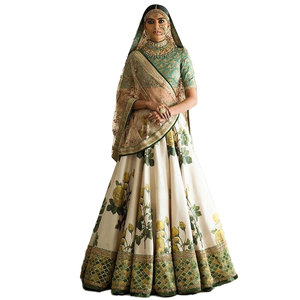 Ensembles de créateurs pour femmes Lehengas à imprimé floral blanc avec chemisier brodé - Product Image 1