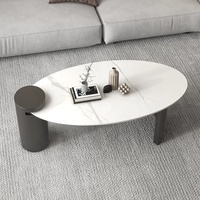 Zayshine italien minimaliste blanc Base en métal Table basse granit comptoir forme ovale salon meubles ensemble théière