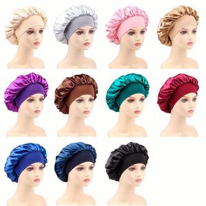 Bonnets de nuit en satin vierges personnalisables avec logo, grande taille, double couche, large bande souple, pour cheveux bouclés - Product Image 2