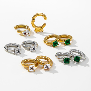 YF3652 Fashion Waterproof Jewelry Stainless Steel Ear <strong>Cuff</strong> 18K PVD Gold Plated Geometric Water Drop Zircon Clip on <strong>Earrings</strong> - Product Image 4