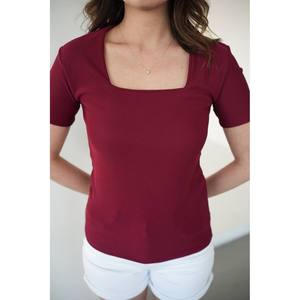 Blusa Elegante para Mujer con Cuello Cuadrado, Manga Corta, Color Sólido, Top Informal para el Día a Día, Camisa Básica de Moda - Product Image 4