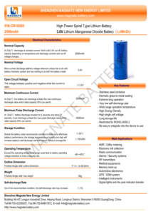 Batteries au lithium primaires cylindriques 3V LiMnO2 de qualité industrielle : <span class=keywords><strong>CR2</strong></span>, CR14505, CR18505, CR17505, CR26500, LiMnO2 CR34615, CR9V - Product Image 4