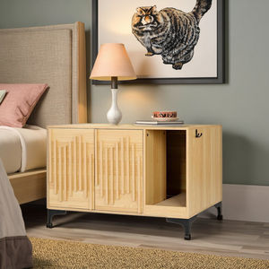 Kunden spezifische Katzen toilette im Möbels til mit Kissen Holzhaus Indoor Pet Cabinet mit Katzen form Loch Tisch oberfläche - Product Image 3