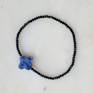 Pulsera elástica con cruz redondeada de piedras semipreciosas - Product Image 2