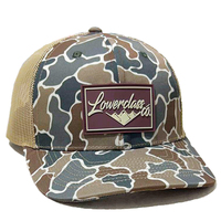 Logotipo de parche de cuero personalizado de calidad Premium de la vieja escuela 6 paneles 112 estilo Retro Camo Snapback malla bordado Logo gorras de camionero sombrero