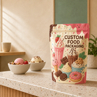 Sachets refermables imprimés en couleur avec fermeture éclair, pour milkshakes, desserts et snacks, personnalisables pour l'emballage alimentaire de détail