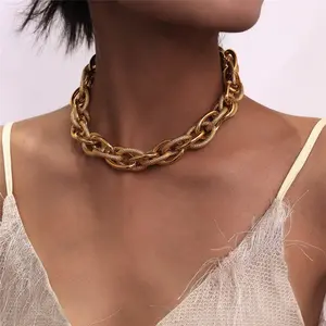 Gargantilla de alta calidad con cierre Punk para mujer, Collar con colgante, marca de declaración, Color dorado, cadena gruesa, Collar dorado