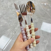 Ensemble de couverts en acier inoxydable, couteau à steak, fourchette à dessert, cuillère, manche en céramique perlée, pour la maison, le restaurant, l'hôtel