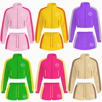 Setelan Jaket Zipper Wanita dengan Logo Custom, Termasuk Celana Pendek atau Skort, Windbreaker, dan Tracksuit 2 Potong