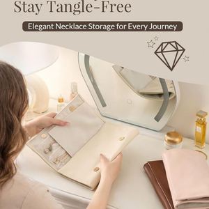 Travel Necklace Organizer PU Leather Jewelry Holder Foldable Roll <b>up</b> Jewelry Storage Bag for Necklaces Chains Bracelets - Product Image 4