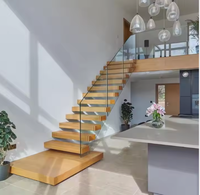 Escaliers flottants personnalisés au design moderne Marches en bois Vente directe d'usine Utilisation en intérieur Garde-corps en verre Marchepied en bois invisible
