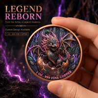 Koin Tembaga Murni 999 1 oz, Seri Hewan Relief Tinggi Berwarna, Motif Naga Bayi, Berbagai Gaya, Edisi Kolektor 3D