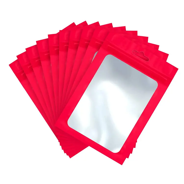 Cerniera riutilizzabile 3 tre ciglia con sigillo laterale Lip Gloss gioielli Make Up Packaging Pouch Rose Red Holographic Bag Logo personalizzato