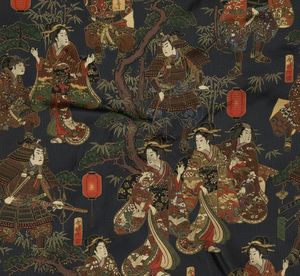 Vintage Samurai And Geisha Garden Window Curtains Dense Floral Panel 70% <b>Light</b> Blocking Decorative Printed Drapes for Room - Product Image 2