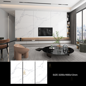 Popular Loseta de Porcelana de Piedra Artificial de 12mm de Espesor 1600*3200 para Paredes Interiores, Losa de Piedra Sinterizada de Mármol Blanco para Encimeras - Product Image 1