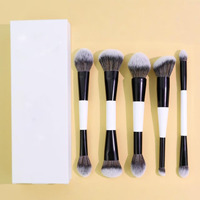 Nouvel ensemble de maquillage personnalisable de 11 pièces à double embout en nylon avec manche en bois pour le visage, le fond de teint, le fard à joues, la poudre libre et les fards à paupières