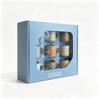 Boîte cadeau en papier bleu clair avec fenêtre transparente en PVC, plateau d'insertion personnalisé avec logo, boîte d'emballage pour 9 tasses à café en céramique