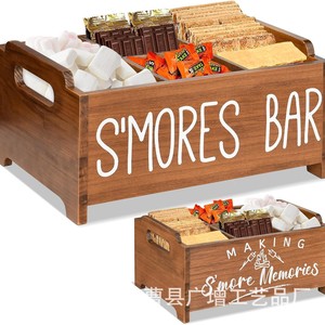Solid Wood S'Mores Bar <b>Box</b> With Compartments Multi Functional Desktop <b>Storage</b> Organizer For Snacks Outdoor <b>Camping</b> Use - Product Image 5