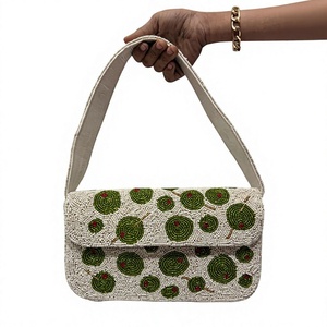Handcrafted White Beaded Shoulder <b>Bag</b> <b>Green</b> Spiral Motif <b>Evening</b> Handbag Long Strap Ladies Wholesale Trade Manufacturer Supplier - Product Image 1