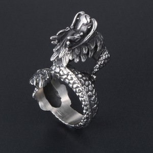 Bague Dragon Chinois pour Homme, Imitation Argent Thaïlandais SA413, Bijou Zodiaque Animal, Usage Quotidien - Product Image 3