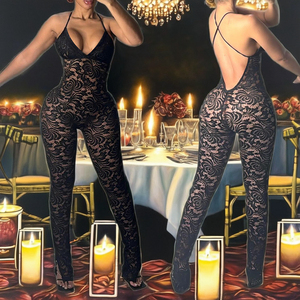 Tessuto a maglia lunghezza estiva sopra il ginocchio solido e con motivo stampato <span class=keywords><strong>tuta</strong></span> da sera senza maniche da donna in <span class=keywords><strong>pizzo</strong></span> senza schienale - Product Image 2