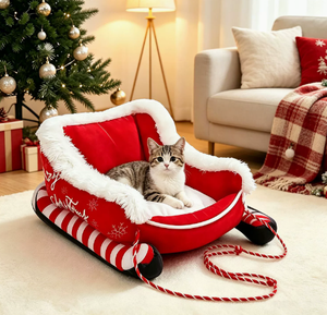 Christmas Pet Bed Plush Sled <b>Couch</b> Soft Animal Sleeping Nest for Indoor <b>Dogs</b> Cats - Product Image 1